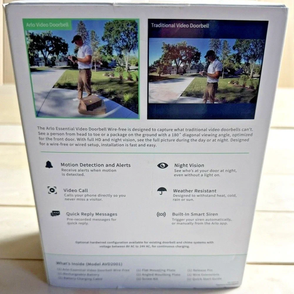 Arlo Essential Video Doorbell Wire-free AVD2001 HD Night Vision White Smart Home